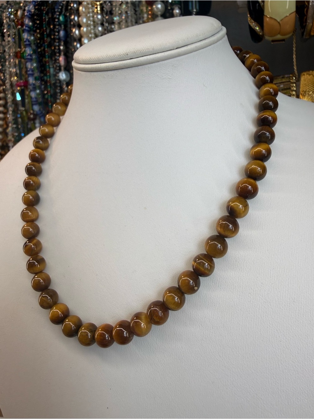 Vintage Natural Stone Tiger Eye Bead Necklace - Brown